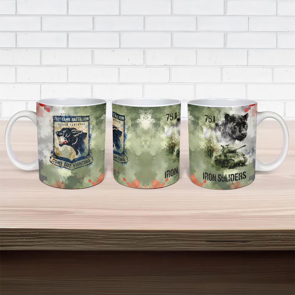 761st Tank Battalion Ceramic Mug Black Panthers - Come Out Fighting - Military Watercolor