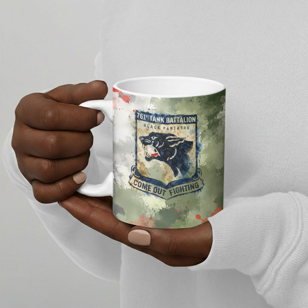 761st Tank Battalion Ceramic Mug Black Panthers - Come Out Fighting - Military Watercolor