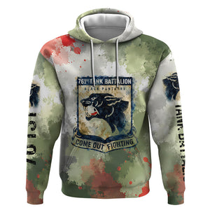 761st Tank Battalion Hoodie Black Panthers - Come Out Fighting - Military Watercolor