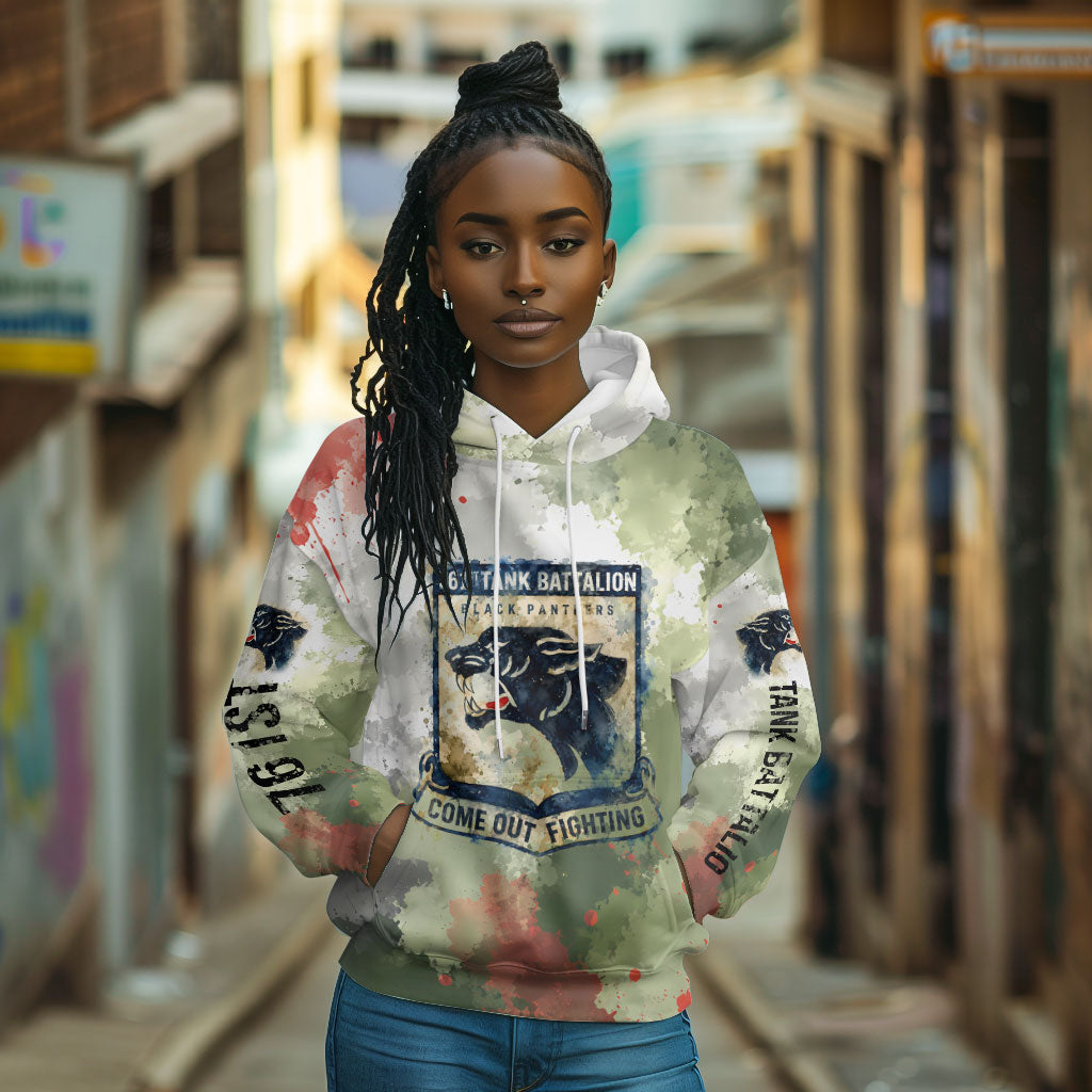 761st Tank Battalion Hoodie Black Panthers - Come Out Fighting - Military Watercolor