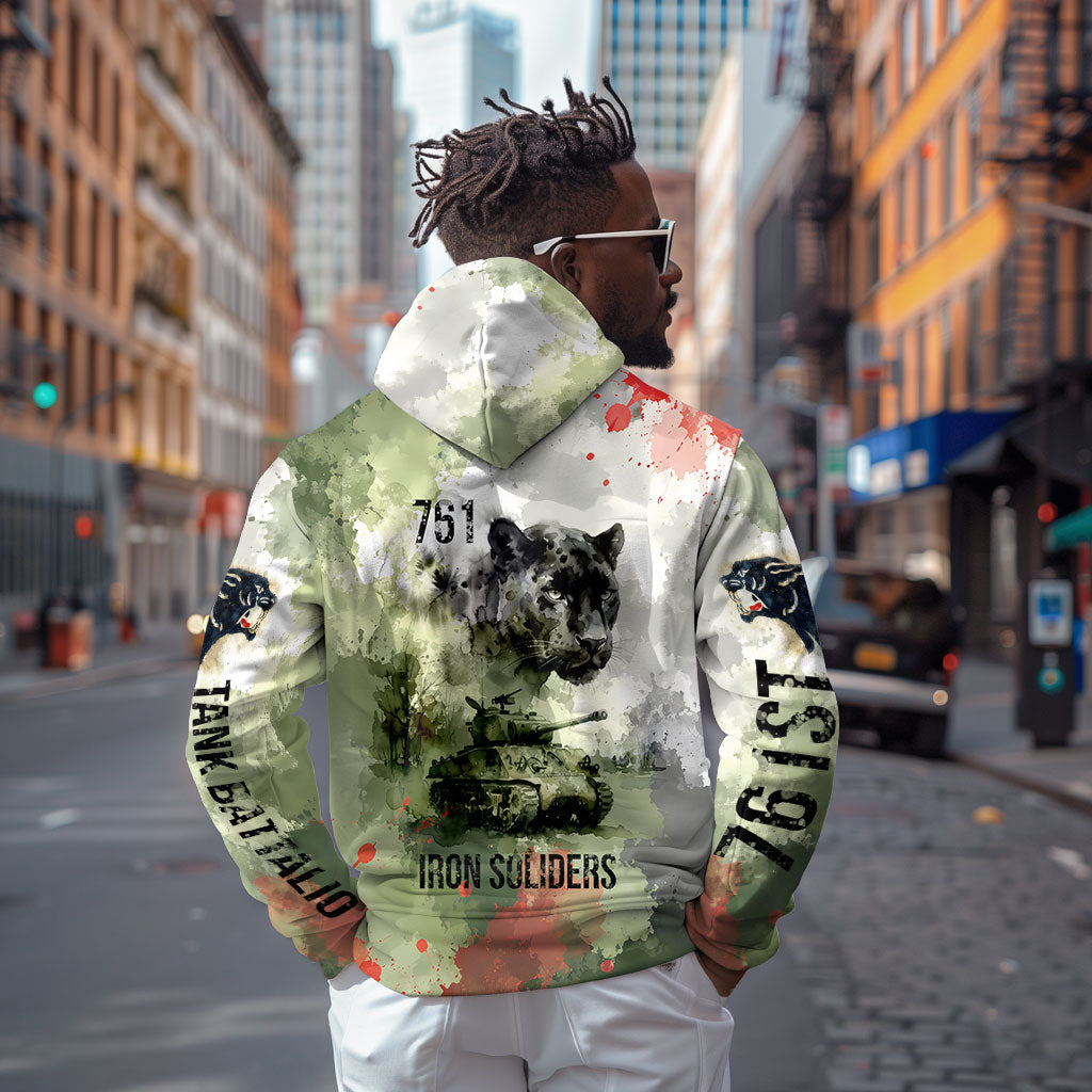 761st Tank Battalion Hoodie Black Panthers - Come Out Fighting - Military Watercolor