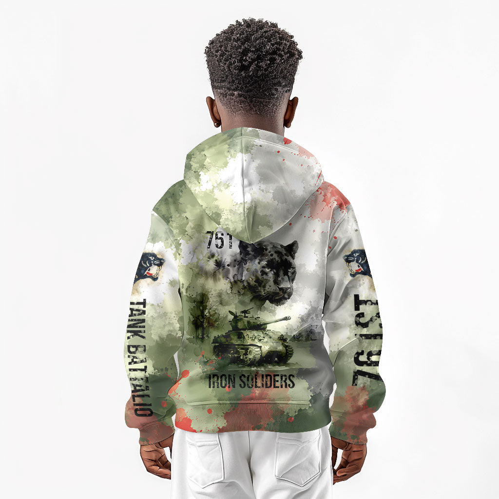 761st Tank Battalion Kid Hoodie Black Panthers - Come Out Fighting - Military Watercolor