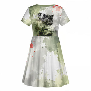 761st Tank Battalion Kid Short Sleeve Dress Black Panthers - Come Out Fighting - Military Watercolor