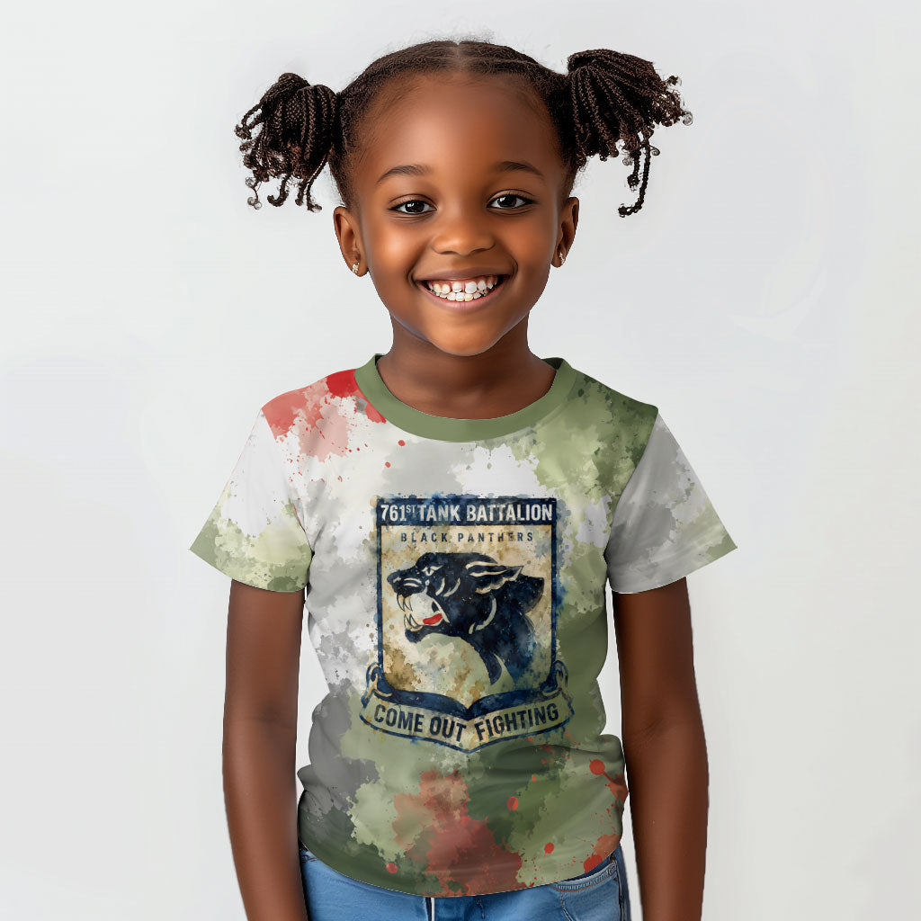 761st Tank Battalion Kid T shirt Black Panthers - Come Out Fighting - Military Watercolor