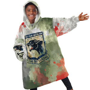 761st Tank Battalion Kid Wearable Blanket Hoodie Black Panthers - Come Out Fighting - Military Watercolor