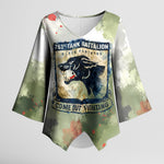 761st Tank Battalion Kimono Sleeve Blouse Black Panthers - Come Out Fighting - Military Watercolor