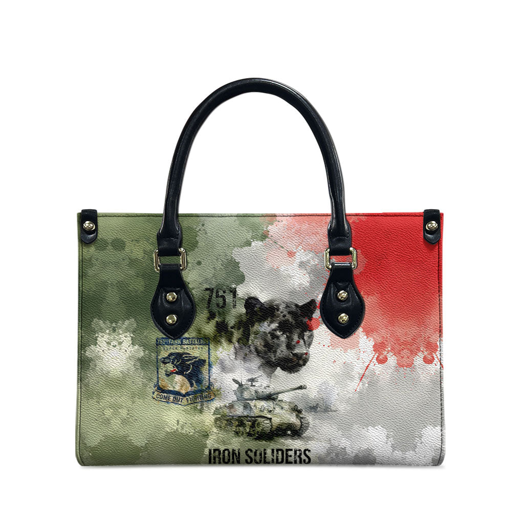 761st Tank Battalion Leather Bag Black Panthers - Come Out Fighting - Military Watercolor