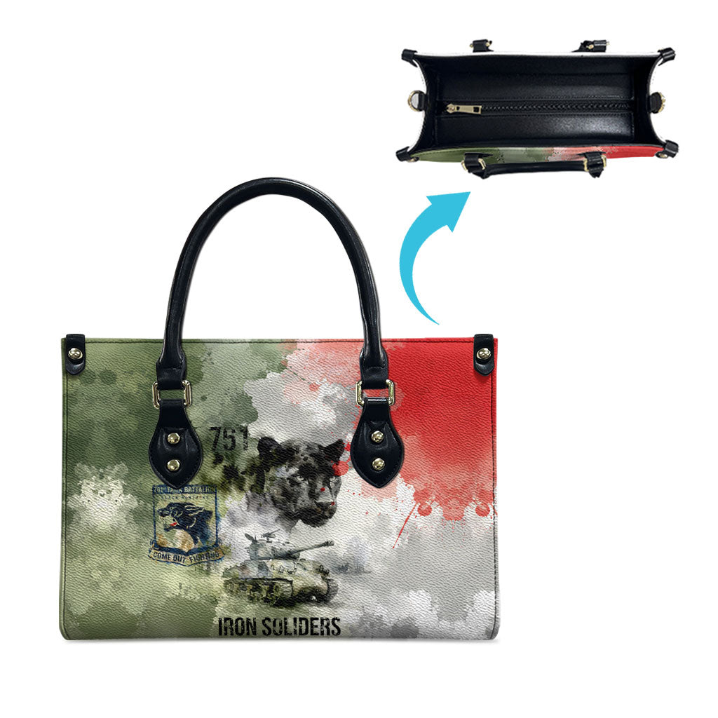 761st Tank Battalion Leather Bag Black Panthers - Come Out Fighting - Military Watercolor