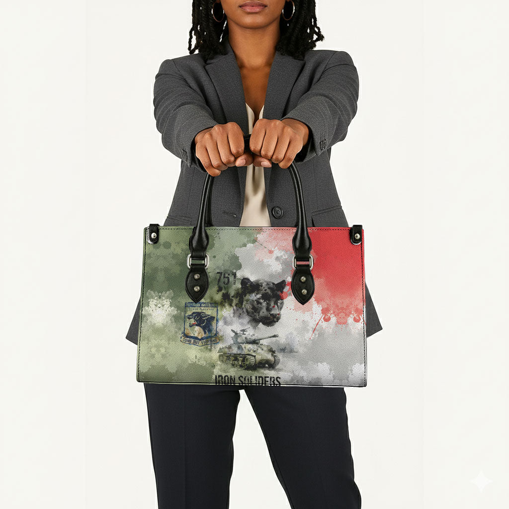 761st Tank Battalion Leather Bag Black Panthers - Come Out Fighting - Military Watercolor