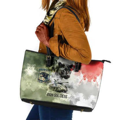 761st Tank Battalion Leather Tote Bag Black Panthers - Come Out Fighting - Military Watercolor