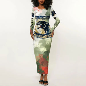 761st Tank Battalion Long Sleeve Bodycon Dress Black Panthers - Come Out Fighting - Military Watercolor