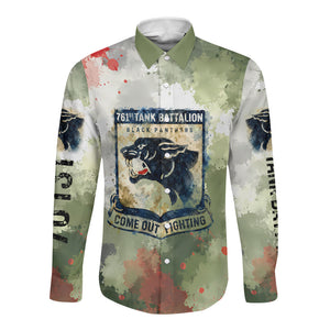 761st Tank Battalion Long Sleeve Button Shirt Black Panthers - Come Out Fighting - Military Watercolor