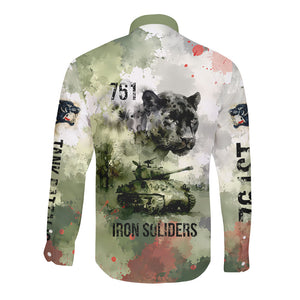 761st Tank Battalion Long Sleeve Button Shirt Black Panthers - Come Out Fighting - Military Watercolor