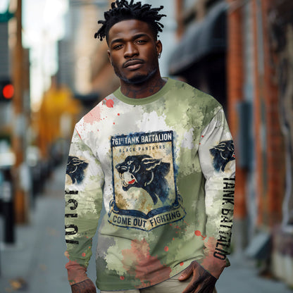 761st Tank Battalion Long Sleeve Shirt Black Panthers - Come Out Fighting - Military Watercolor