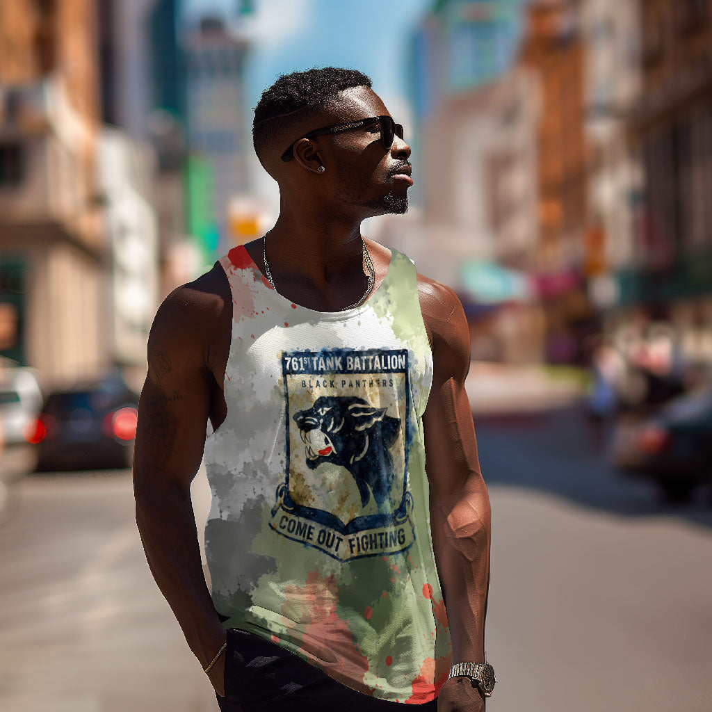 761st Tank Battalion Men Tank Top Black Panthers - Come Out Fighting - Military Watercolor