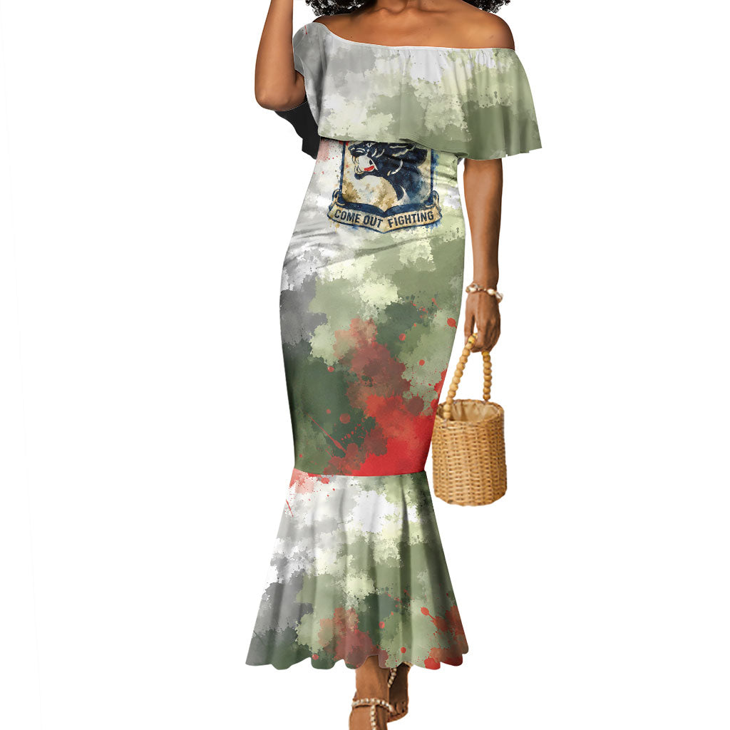 761st Tank Battalion Mermaid Dress Black Panthers - Come Out Fighting - Military Watercolor