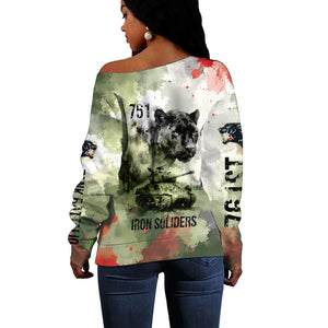 761st Tank Battalion Off Shoulder Sweater Black Panthers - Come Out Fighting - Military Watercolor