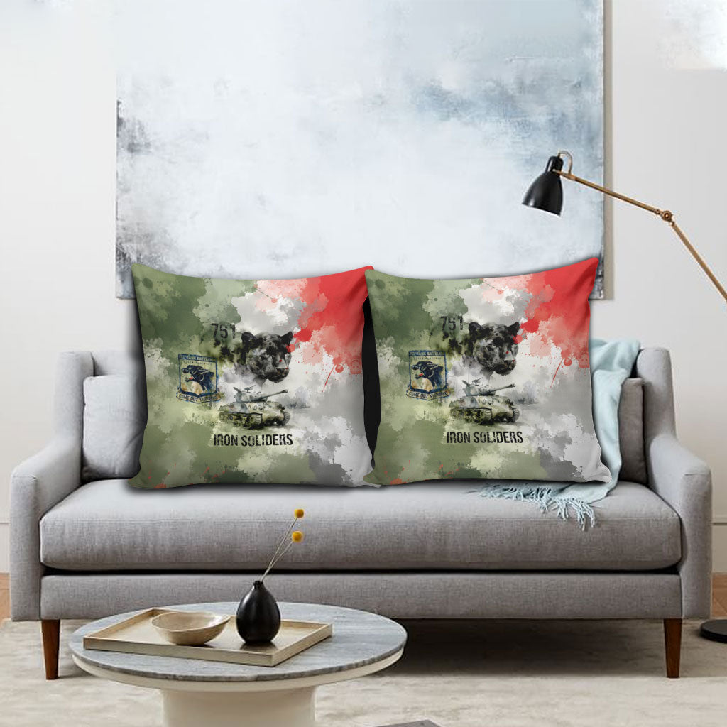 761st Tank Battalion Pillow Cover Black Panthers - Come Out Fighting - Military Watercolor
