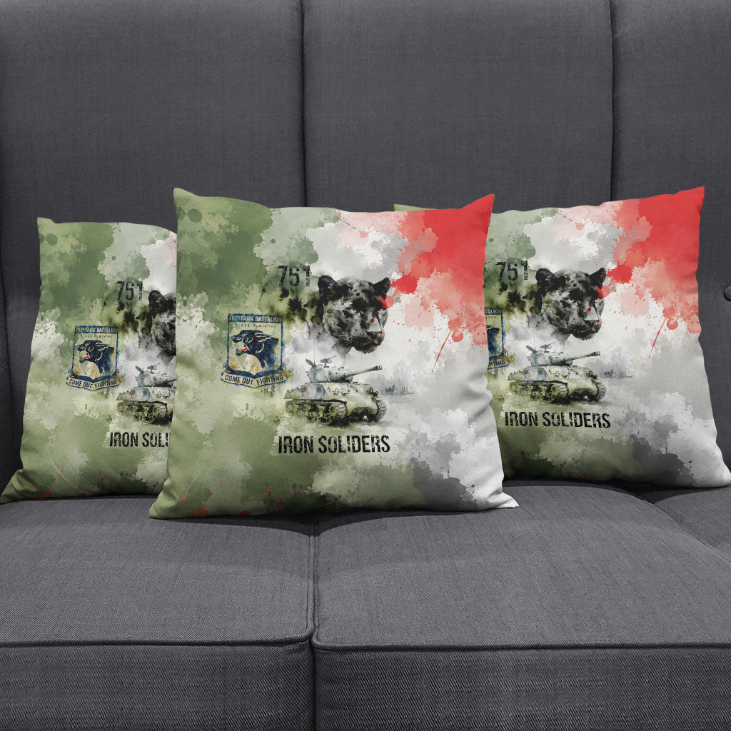 761st Tank Battalion Pillow Cover Black Panthers - Come Out Fighting - Military Watercolor