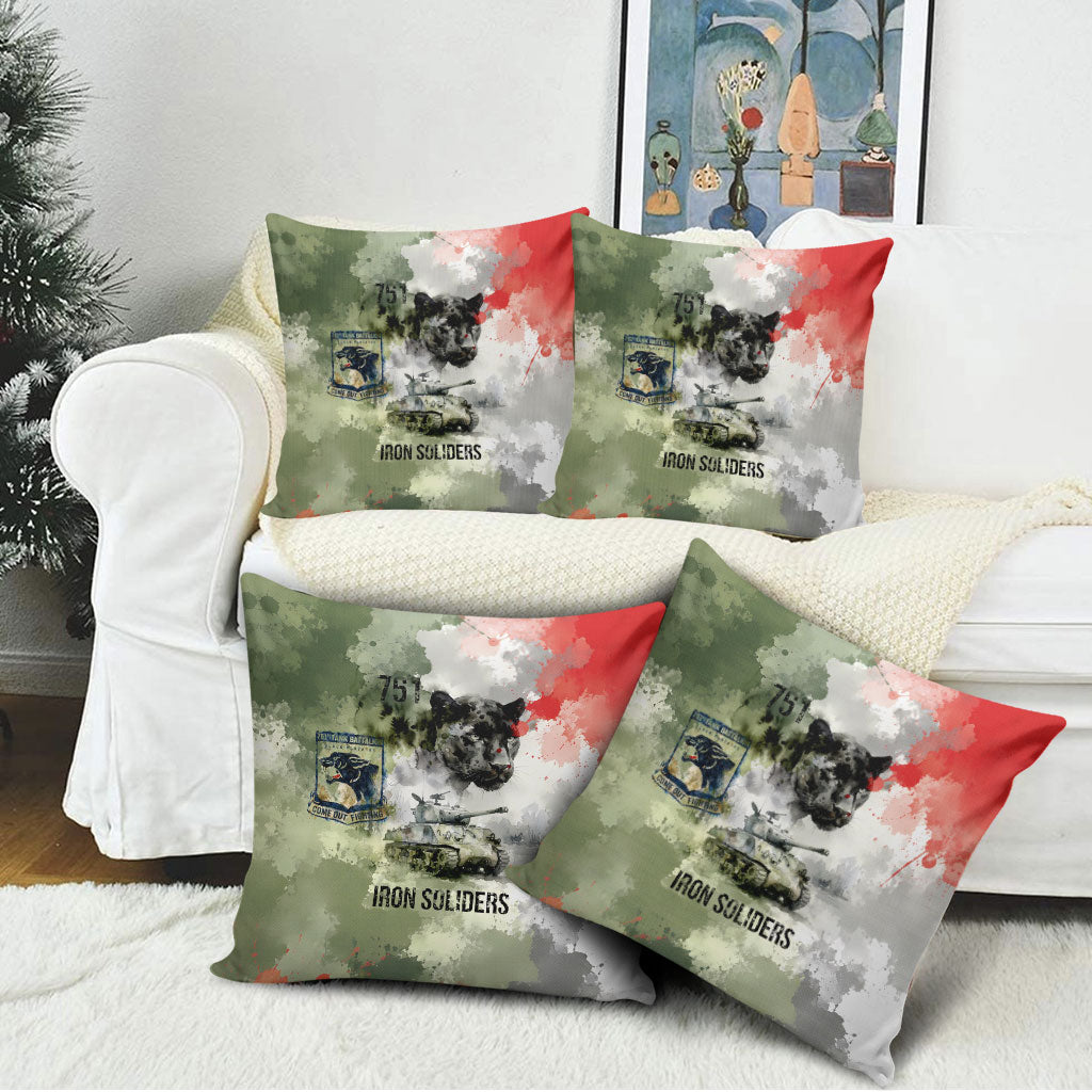761st Tank Battalion Pillow Cover Black Panthers - Come Out Fighting - Military Watercolor