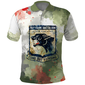761st Tank Battalion Polo Shirt Black Panthers - Come Out Fighting - Military Watercolor