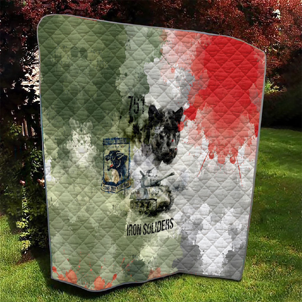 761st Tank Battalion Quilt Black Panthers - Come Out Fighting - Military Watercolor