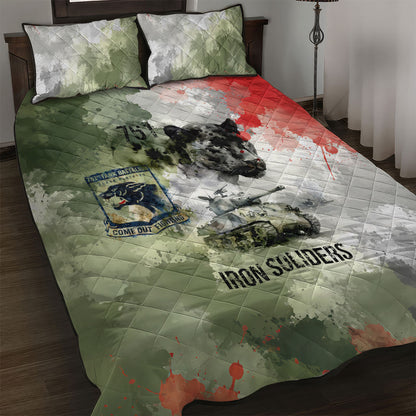 761st Tank Battalion Quilt Bed Set Black Panthers - Come Out Fighting - Military Watercolor