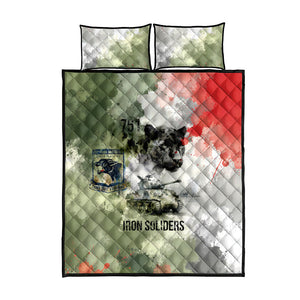 761st Tank Battalion Quilt Bed Set Black Panthers - Come Out Fighting - Military Watercolor