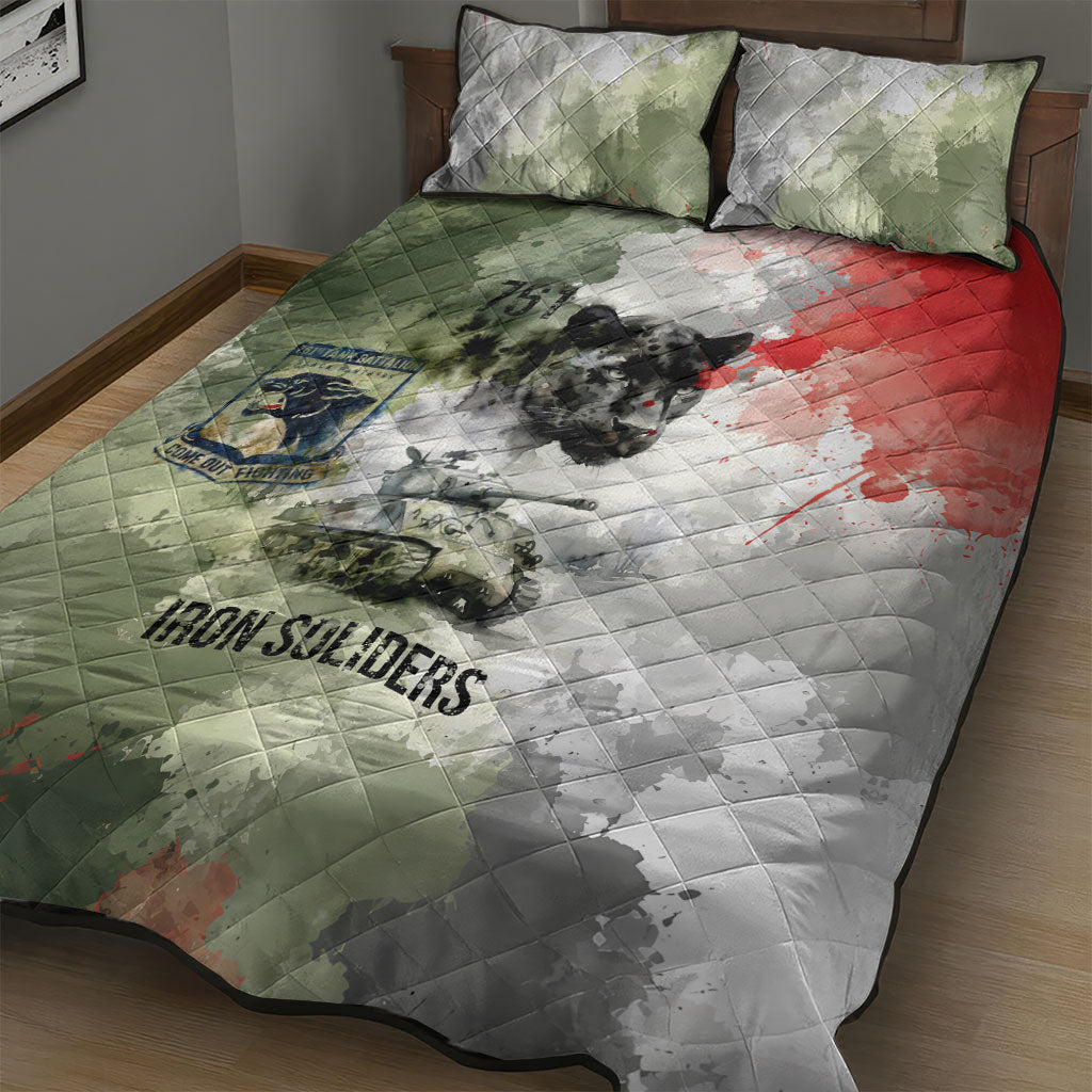 761st Tank Battalion Quilt Bed Set Black Panthers - Come Out Fighting - Military Watercolor