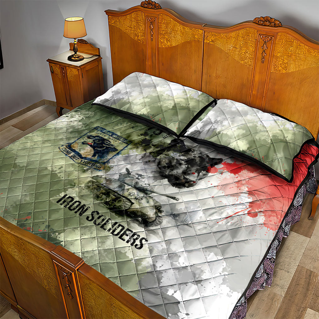 761st Tank Battalion Quilt Bed Set Black Panthers - Come Out Fighting - Military Watercolor
