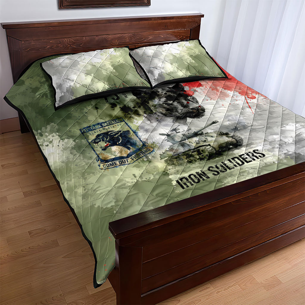 761st Tank Battalion Quilt Bed Set Black Panthers - Come Out Fighting - Military Watercolor