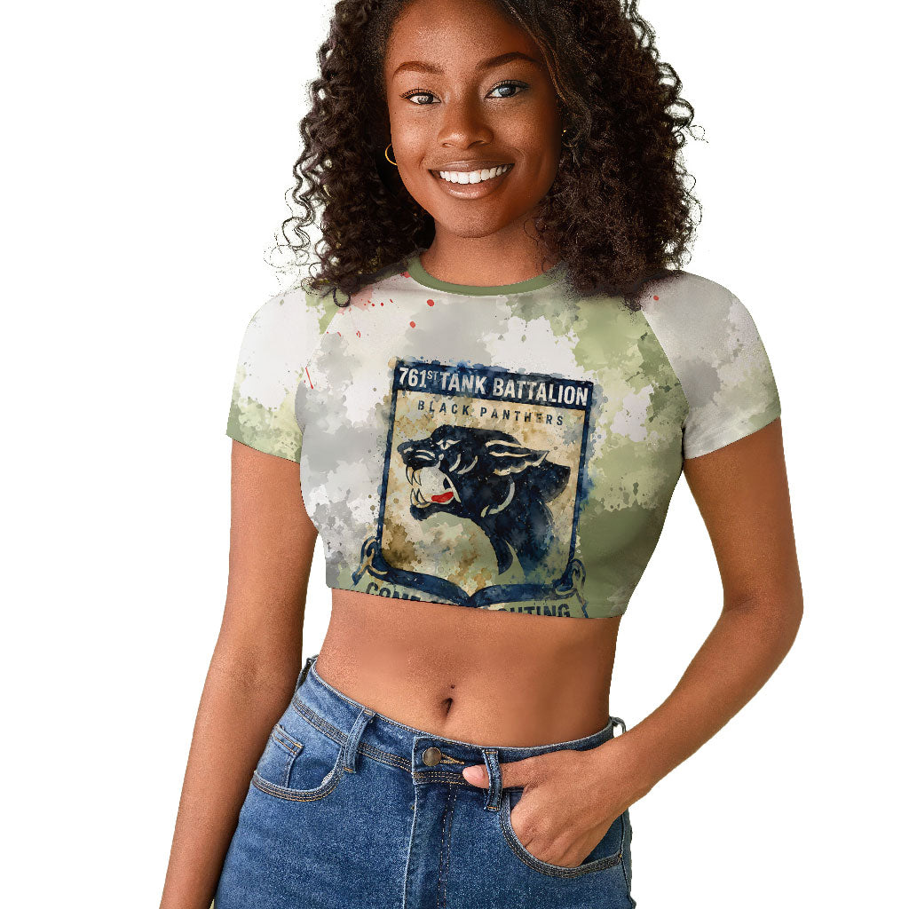 761st Tank Battalion Raglan Cropped T shirt Black Panthers - Come Out Fighting - Military Watercolor