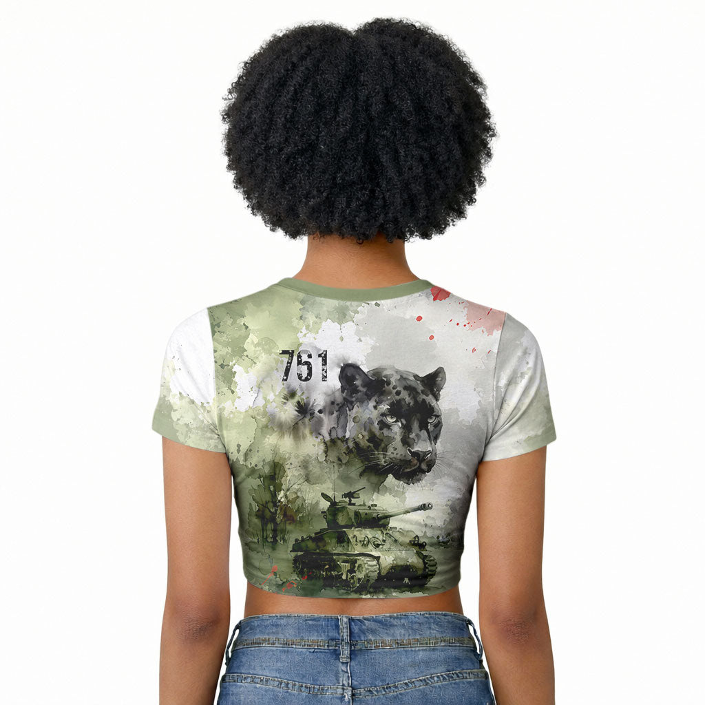 761st Tank Battalion Raglan Cropped T shirt Black Panthers - Come Out Fighting - Military Watercolor