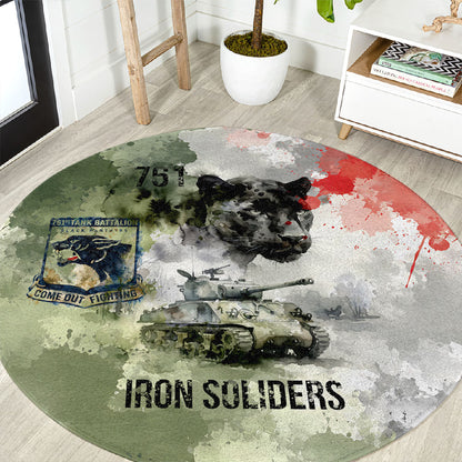 761st Tank Battalion Round Carpet Black Panthers - Come Out Fighting - Military Watercolor