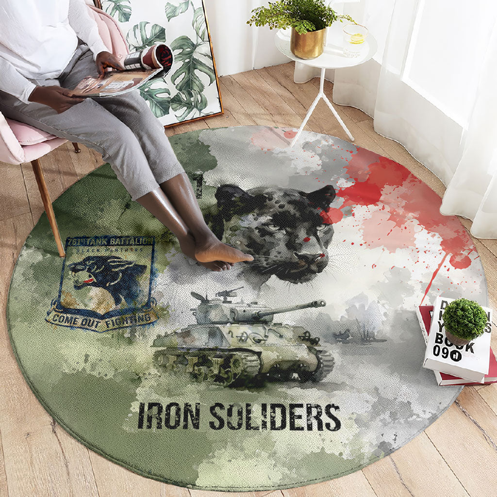 761st Tank Battalion Round Carpet Black Panthers - Come Out Fighting - Military Watercolor