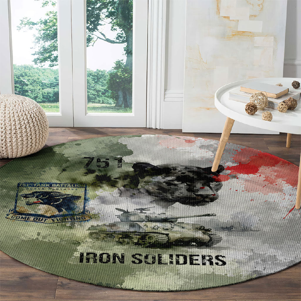 761st Tank Battalion Round Carpet Black Panthers - Come Out Fighting - Military Watercolor
