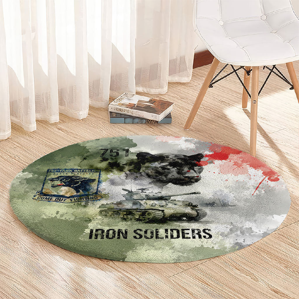 761st Tank Battalion Round Carpet Black Panthers - Come Out Fighting - Military Watercolor