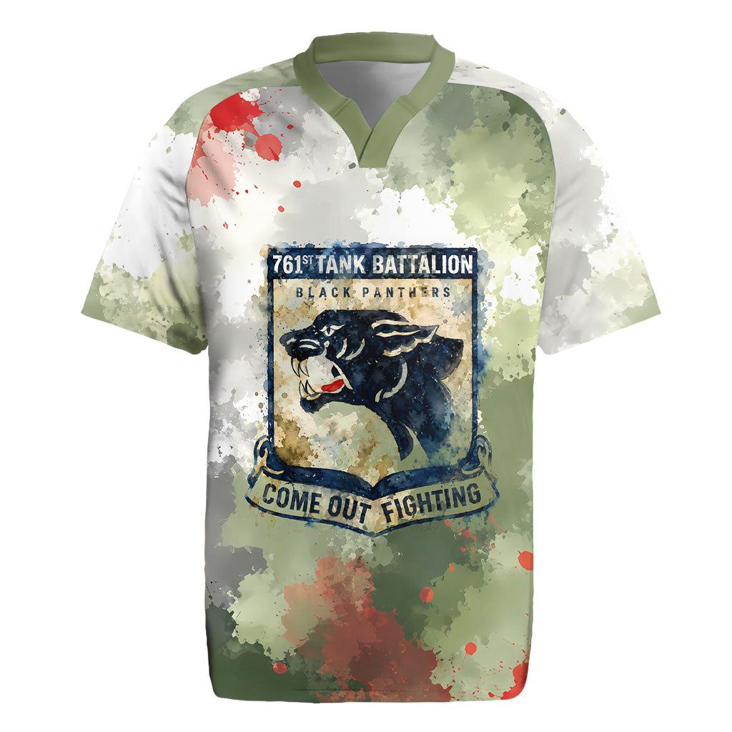 761st Tank Battalion Rugby Jersey Black Panthers - Come Out Fighting - Military Watercolor