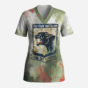 761st Tank Battalion Scrub Top Black Panthers - Come Out Fighting - Military Watercolor