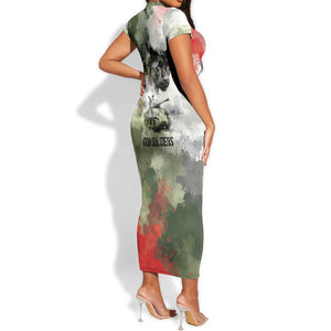 761st Tank Battalion Short Sleeve Bodycon Dress Black Panthers - Come Out Fighting - Military Watercolor