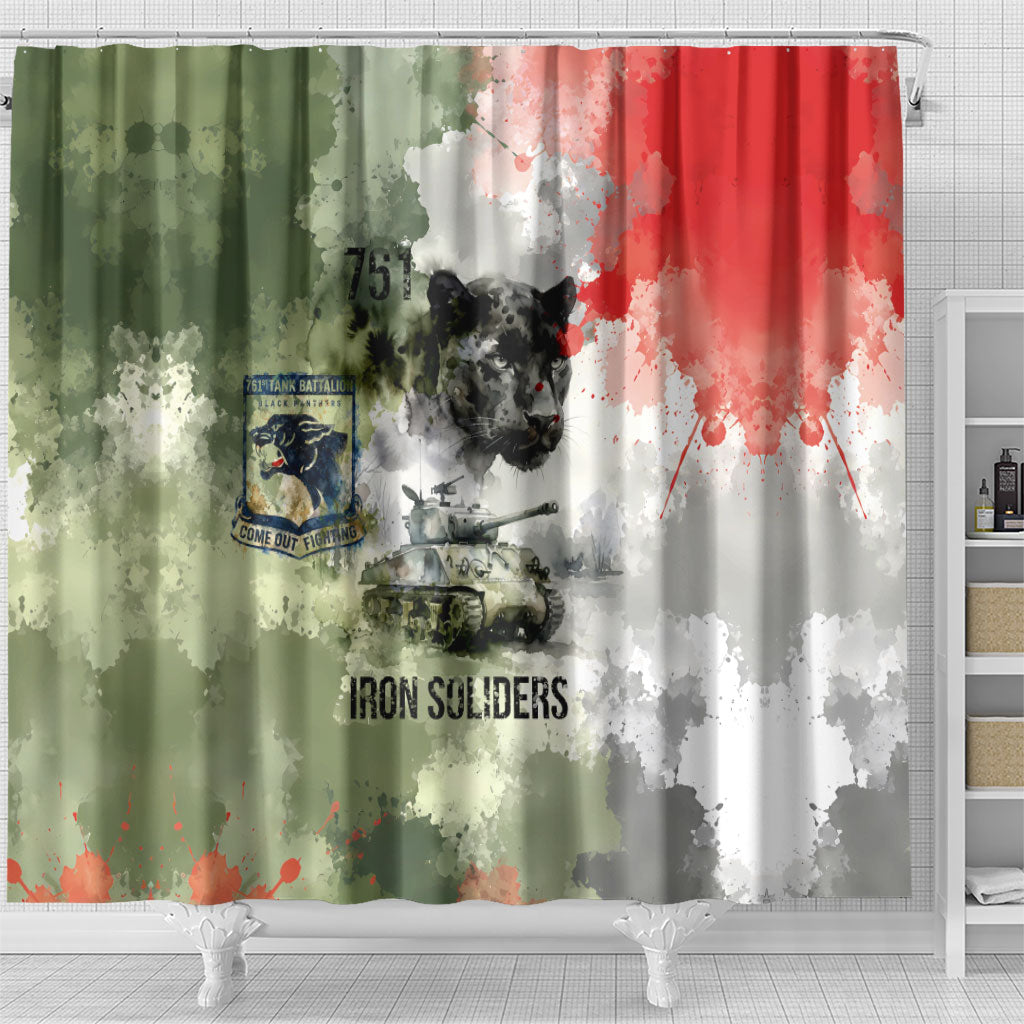 761st Tank Battalion Shower Curtain Black Panthers - Come Out Fighting - Military Watercolor