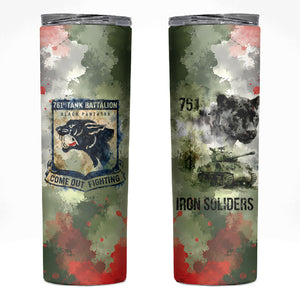 761st Tank Battalion Skinny Tumbler Black Panthers - Come Out Fighting - Military Watercolor
