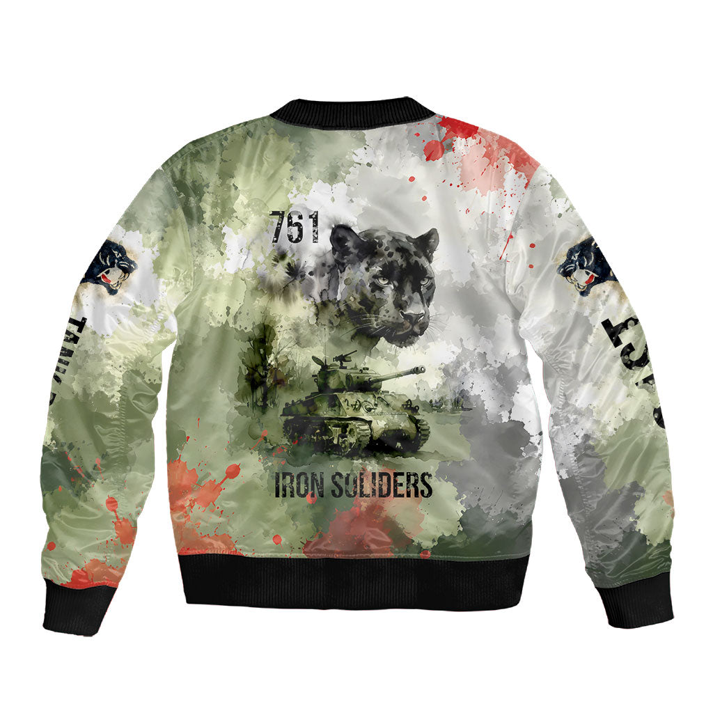 761st Tank Battalion Sleeve Zip Bomber Jacket Black Panthers - Come Out Fighting - Military Watercolor