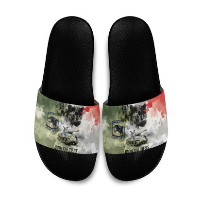 761st Tank Battalion Slide Sandals Black Panthers - Come Out Fighting - Military Watercolor