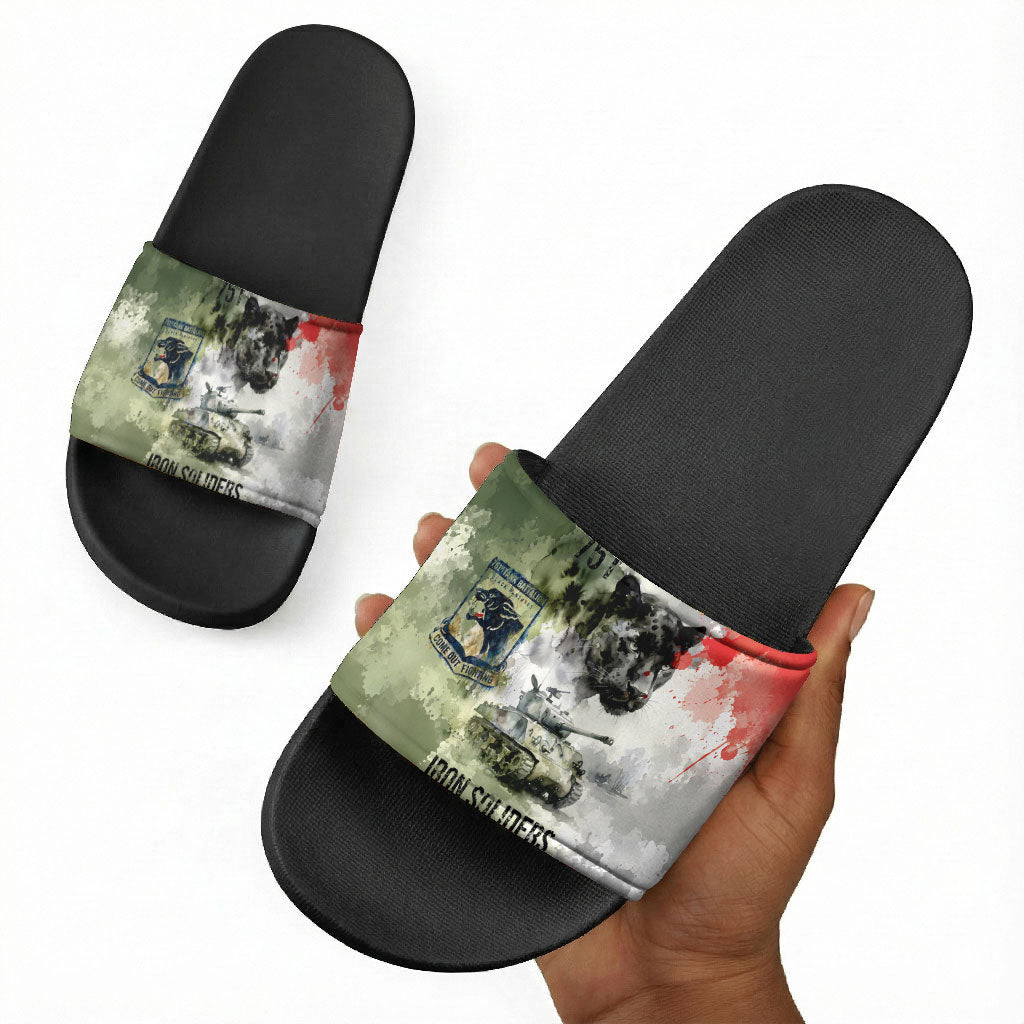 761st Tank Battalion Slide Sandals Black Panthers - Come Out Fighting - Military Watercolor