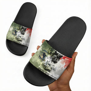761st Tank Battalion Slide Sandals Black Panthers - Come Out Fighting - Military Watercolor