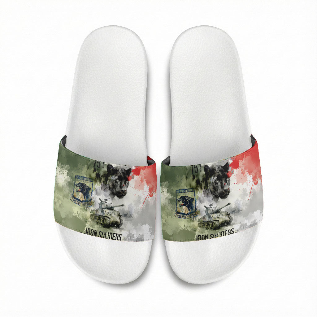 761st Tank Battalion Slide Sandals Black Panthers - Come Out Fighting - Military Watercolor