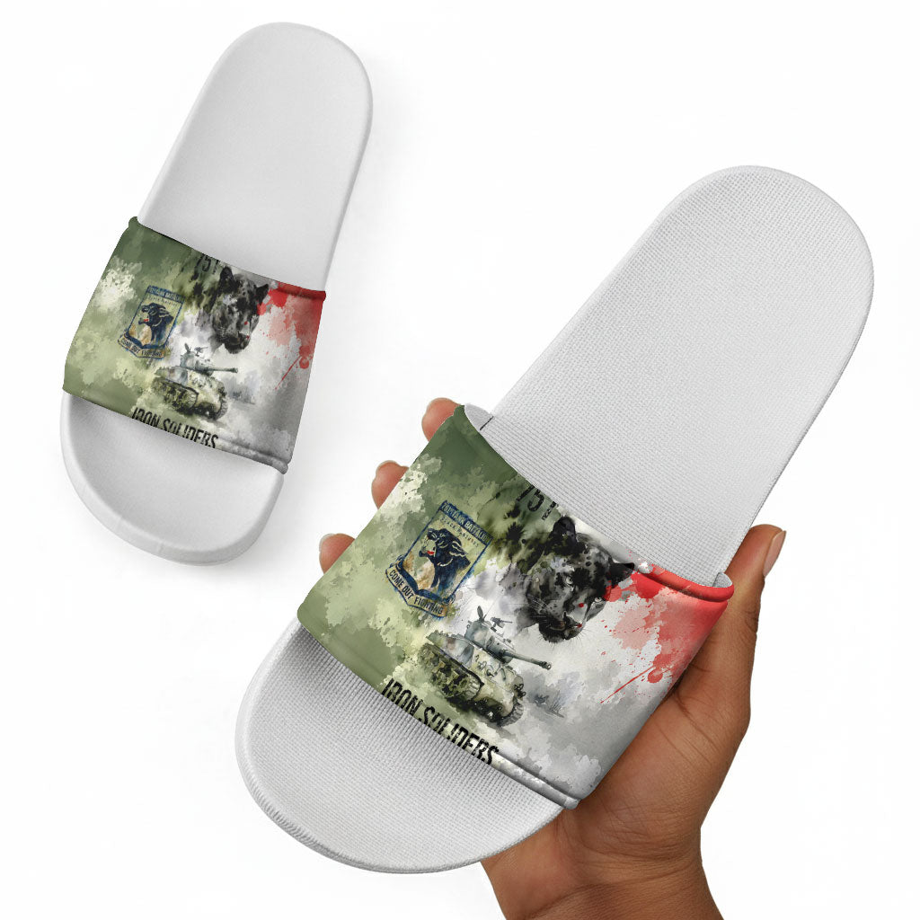 761st Tank Battalion Slide Sandals Black Panthers - Come Out Fighting - Military Watercolor