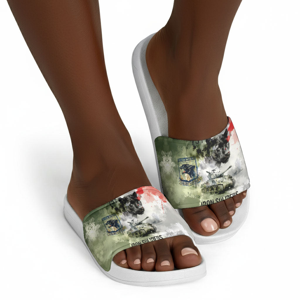 761st Tank Battalion Slide Sandals Black Panthers - Come Out Fighting - Military Watercolor