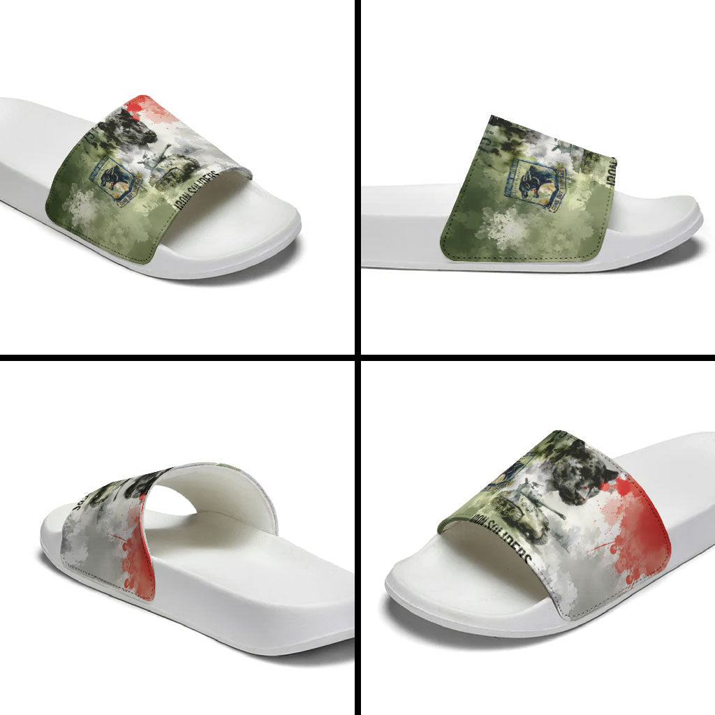 761st Tank Battalion Slide Sandals Black Panthers - Come Out Fighting - Military Watercolor